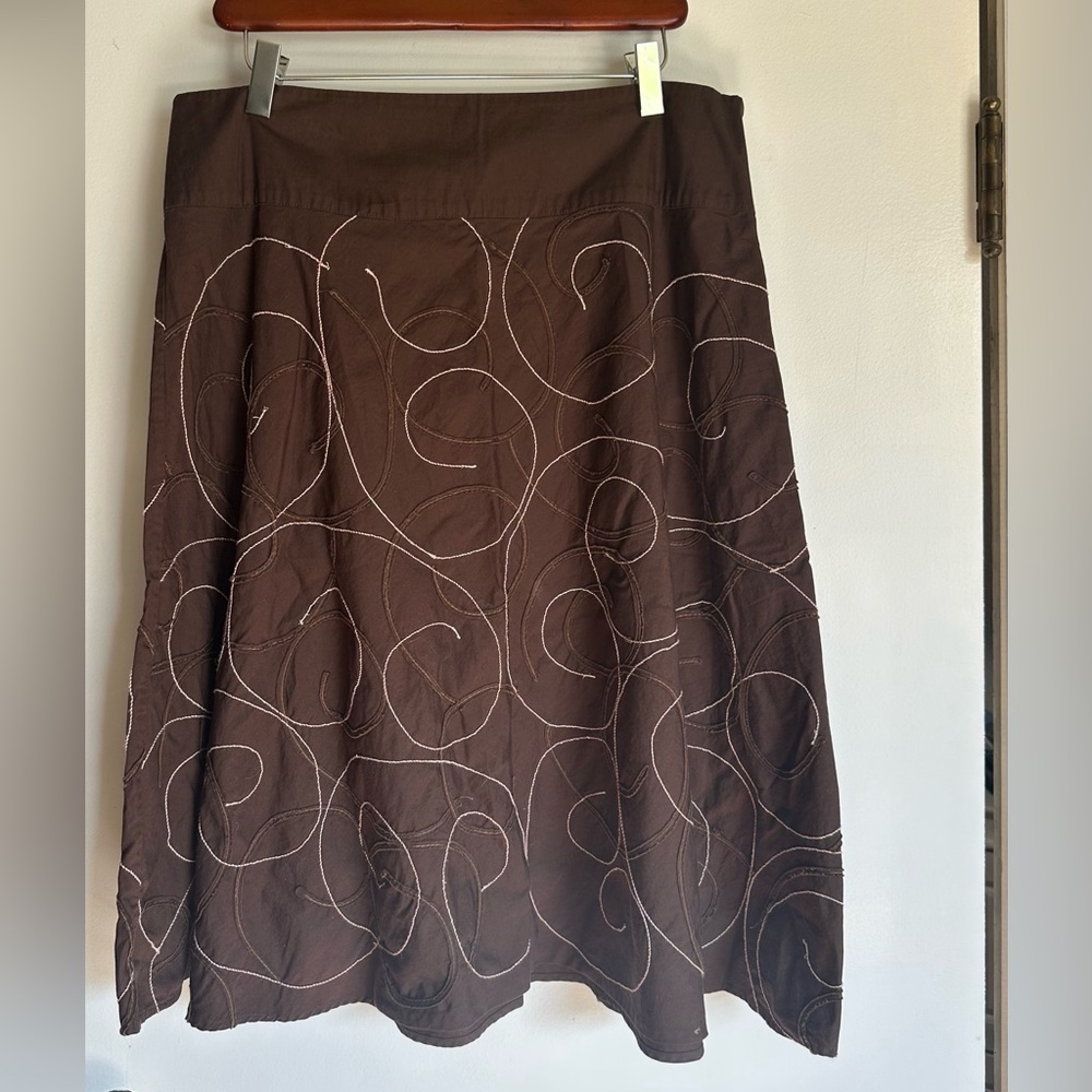 Sunny Leigh Brown Swirl Embroidered Midi Skirt